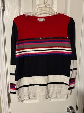Liz Claiborne Red & Navy Striped Crewneck Sweater